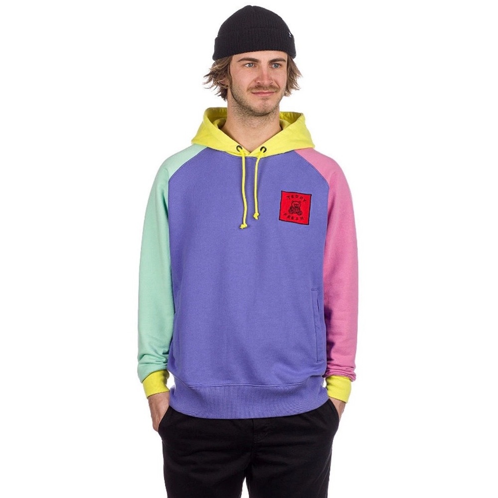 Teddy Fresh Men’s Multicolor Pastel Color Block Cotton Pullover Hoodie Sz‎ M